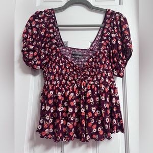 NEW Urban Outfitters floral lettuce-trim cropped babydoll top